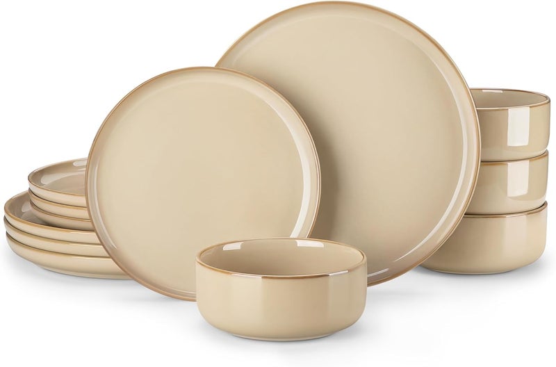 vancasso PLAYA Plates and Bowls Sets12 Pieces Brown Dinnerware Sets for Kitchen Reactive Glaze Dishes Set for 4 Dishwasher and Microwave Safe - Image 1