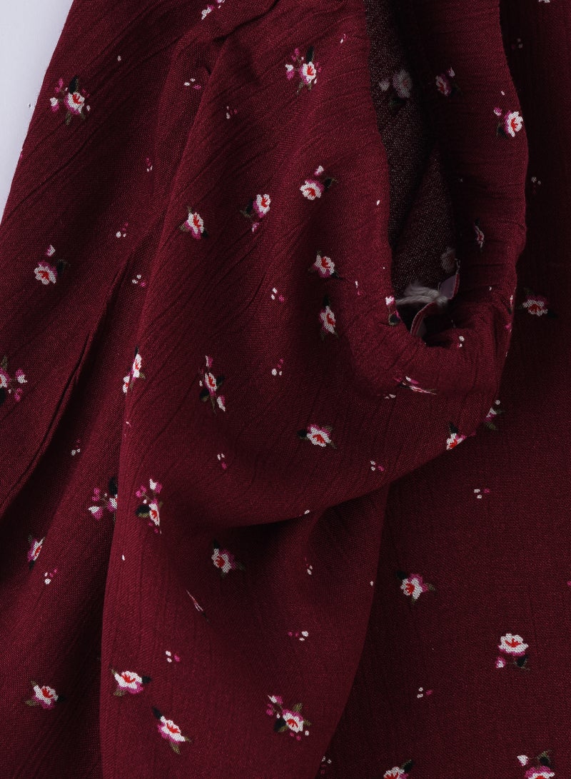 Jelliene Girls' Maroon Floral Print Viscose Midi Skirt  - Image 2