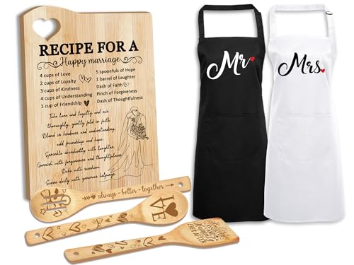 Taesun Wedding Gift for Couple 2025 Recipe for A Anniversary Marriage Cutting Board Mr and Mrs GiftsBridal Shower Gifts for Bride and Groom Engagement Newlywed Bride o Be Gifts Christmas His Her Gifts - Image 1