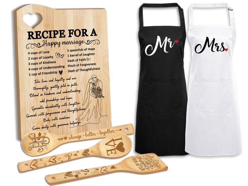Taesun Wedding Gift for Couple 2025 Recipe for A Anniversary Marriage Cutting Board Mr and Mrs GiftsBridal Shower Gifts for Bride and Groom Engagement Newlywed Bride o Be Gifts Christmas His Her Gifts - Image 2