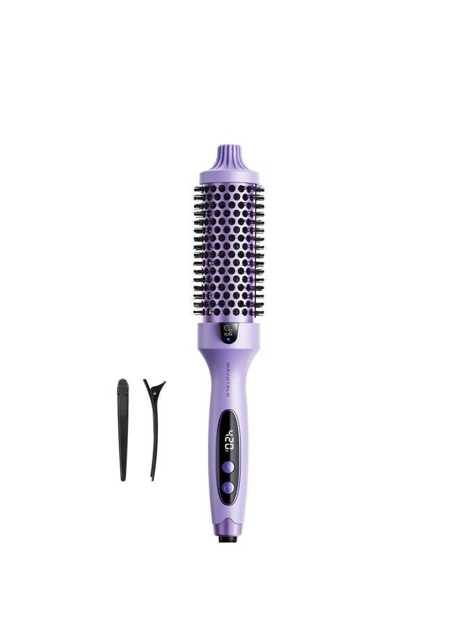 wavytalk فرشاة ويفي توك الحرارية، فرشاة دائرية ساخنة بحجم 1.5 بوصة لمظهر تصفيف الشعر، تقنية الأيونات السلبية، سيراميك تورمالين، 5 إعدادات حرارة، جهد مزدوج، بنفسجي، ضرر أقل - Image 1