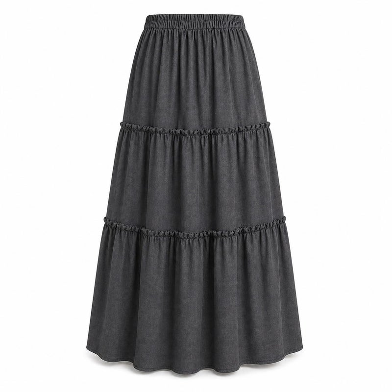 Women's Long Spanish Linen Roles Flounce Skirt – Maxi Linen Tiered Women Skirt – Long Modest Wear – Length 100 cm – Free Size – Multicolor