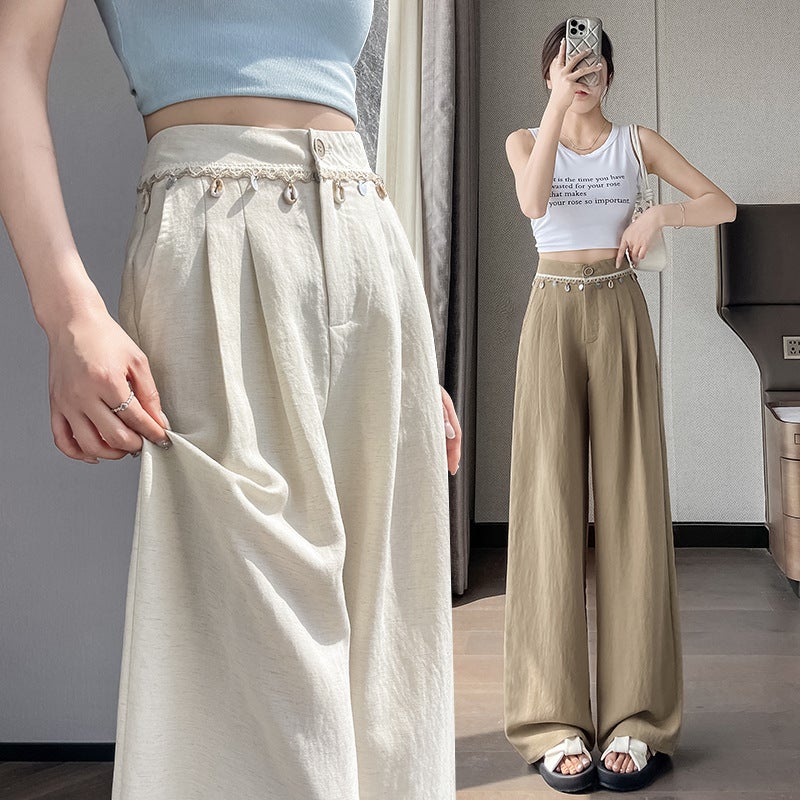 Women's Tencel Linen Straight Leg Pants High Waist Slimming - Image 4