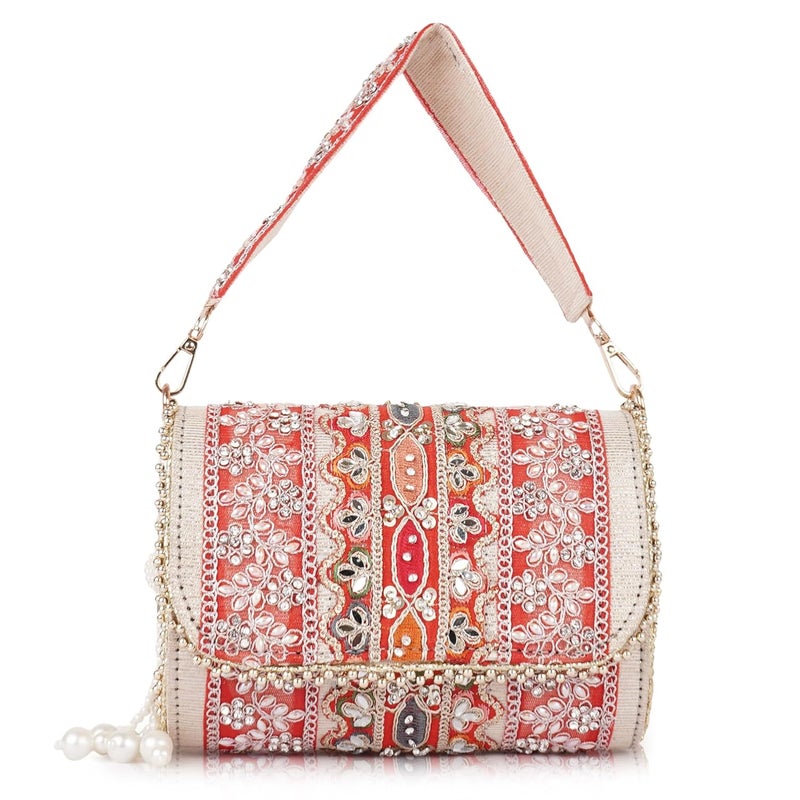PLANX Velvet SilK Stylish Embroidery Unique Design Trendy Traditional Wedding Party Handheld Potli Bag For Women - Image 1