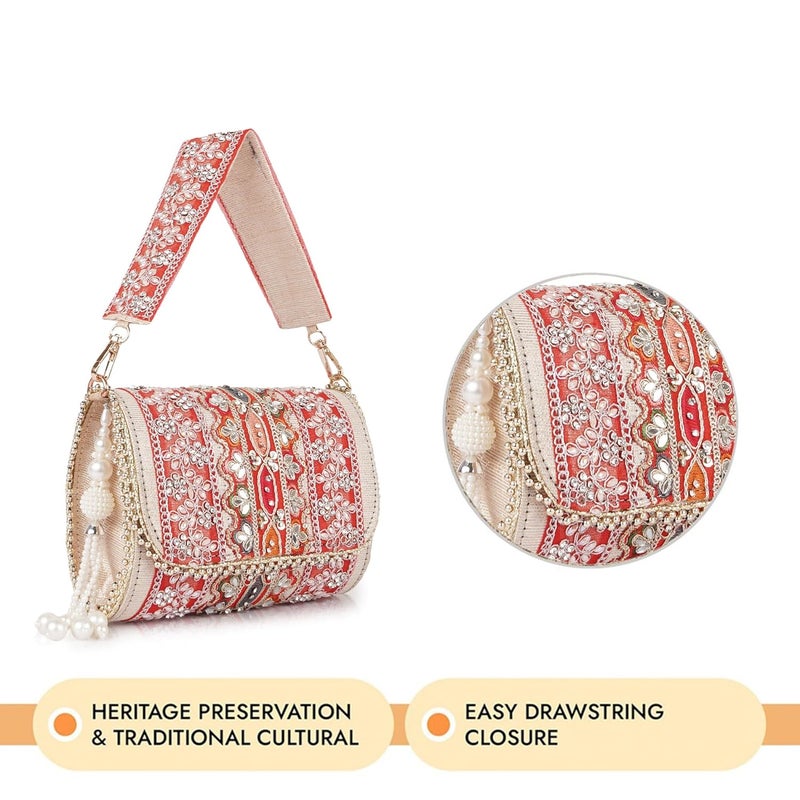 PLANX Velvet SilK Stylish Embroidery Unique Design Trendy Traditional Wedding Party Handheld Potli Bag For Women - Image 2