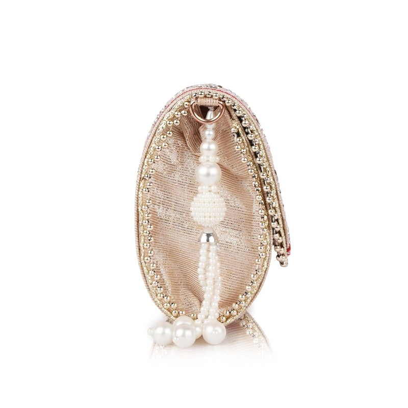 PLANX Velvet SilK Stylish Embroidery Unique Design Trendy Traditional Wedding Party Handheld Potli Bag For Women - Image 4