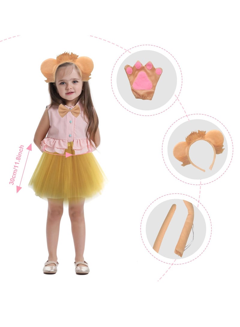 5-Piece Kids Lion Costume Set: Headband, Tail, Bow Tie, Gloves, and Tutu Skirt for Animal Cosplay, Christmas Parties, and Stage Performances. Perfect for Fun Dress-Up! - Image 2