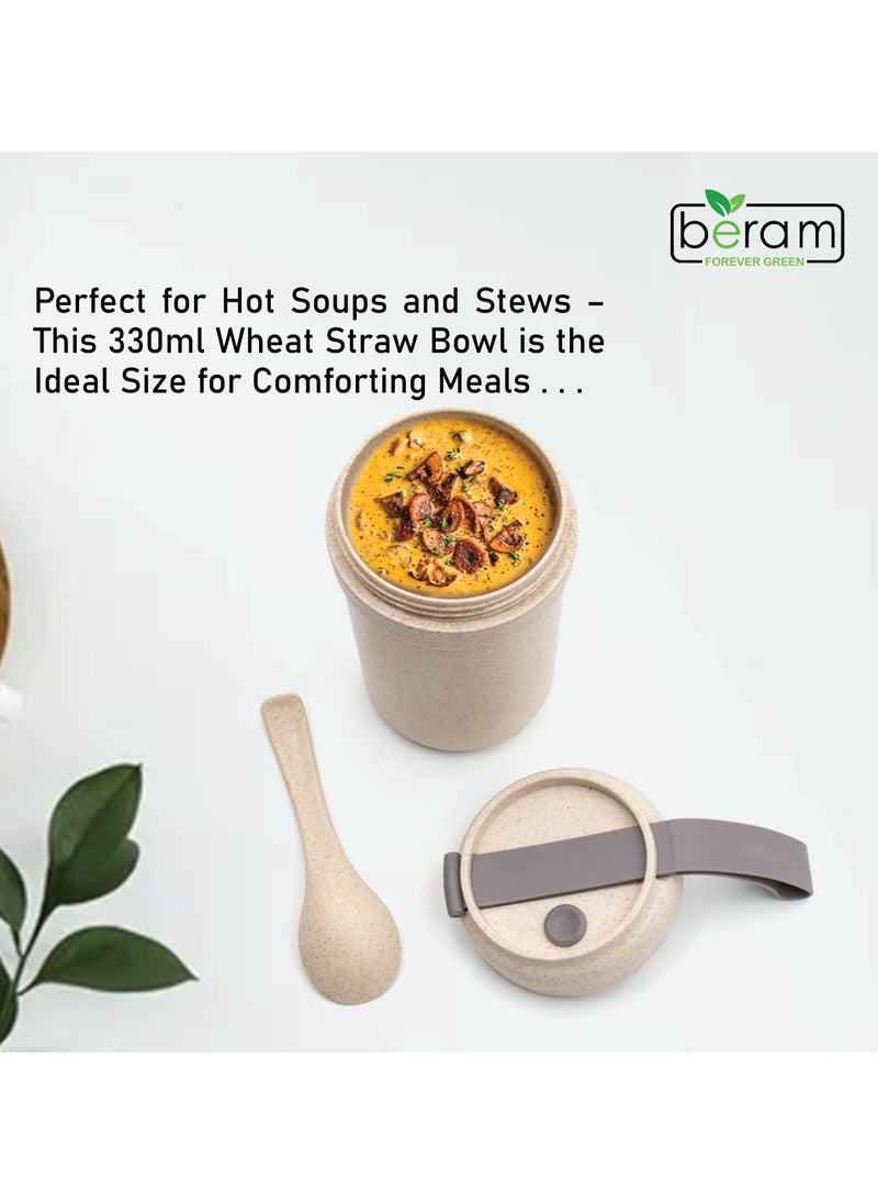 Beram - Wheat Straw 330ml Insulated Bowls with Spoon, Thermal Leakproof Food Container, Bento Box for Hot & Cold Meals, Portable Lunch Bowls for Schools, Office, Travel, Picnic, Camping, Tiffin Box for Kids, Beige - Image 1
