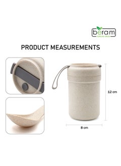 Beram Wheat Straw 330ml Insulated Bowls with Spoon, Thermal Leakproof Food Container, Bento Box for Hot & Cold Meals, Portable Lunch Bowls for Schools, Office, Travel, Picnic, Camping, Tiffin Box for Kids, Beige  - Image 4