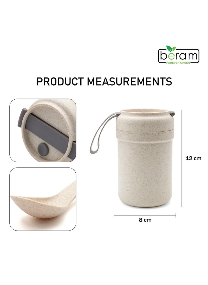 Beram - Wheat Straw 330ml Insulated Bowls with Spoon, Thermal Leakproof Food Container, Bento Box for Hot & Cold Meals, Portable Lunch Bowls for Schools, Office, Travel, Picnic, Camping, Tiffin Box for Kids, Beige - Image 1