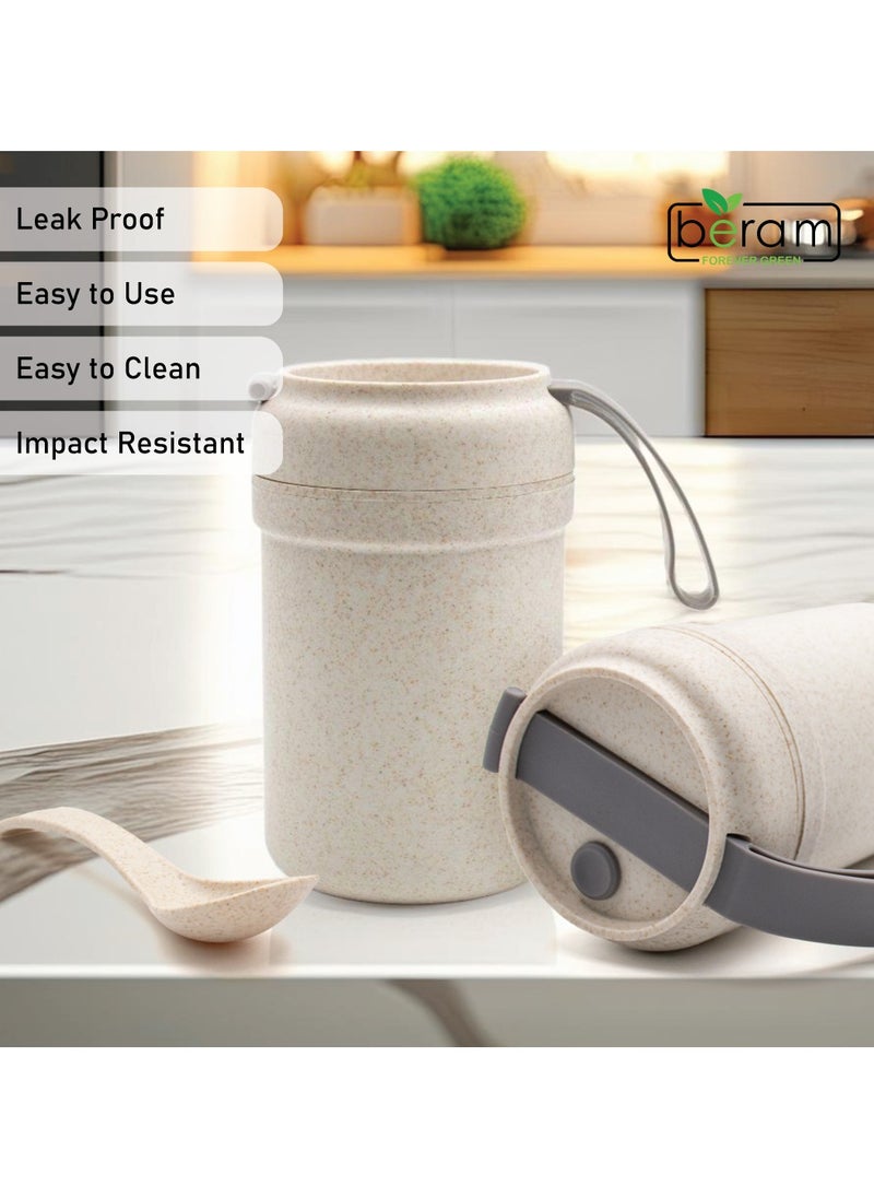 Beram - Wheat Straw 330ml Insulated Bowls with Spoon, Thermal Leakproof Food Container, Bento Box for Hot & Cold Meals, Portable Lunch Bowls for Schools, Office, Travel, Picnic, Camping, Tiffin Box for Kids, Beige - Image 1