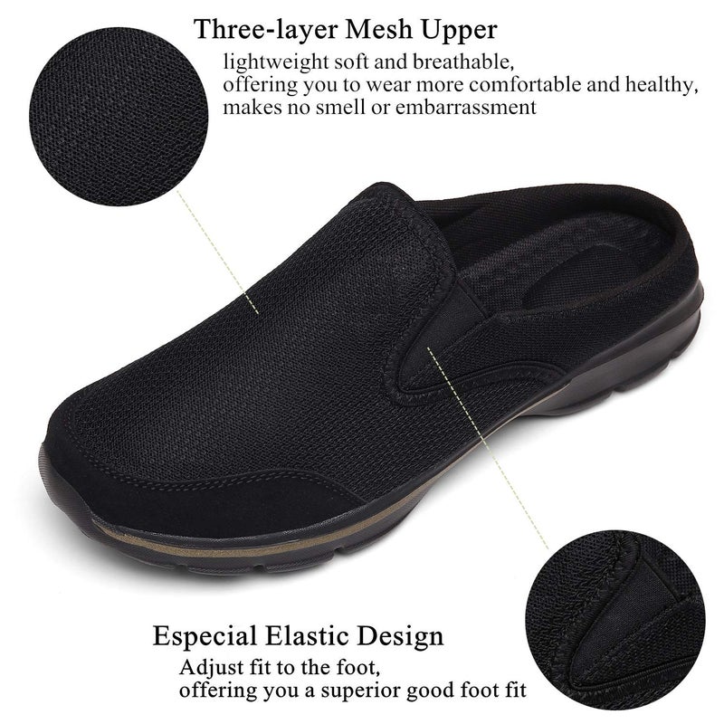 INMINPIN Unisex Slippers Casual Clog House Shoes Comfort Slip-On Walking Mules with Indoor Outdoor Anti-Skid Sole for Men and Women, All Black, 7.5 Women/6 Men - Image 2