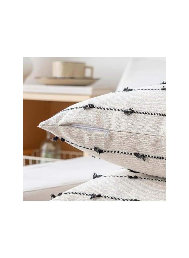 The Bros Boho Throw Pillow Covers 18x18 Set of 2, Modern Farmhouse Decorative Cushion Case Tufted Square Pillows Cover, Neutral Pillow Cases Accent Pillowcase, for Sofa, Couch, Bed, Beige and Black - Image 3