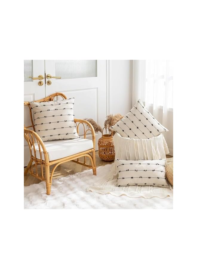 The Bros Boho Throw Pillow Covers 18x18 Set of 2, Modern Farmhouse Decorative Cushion Case Tufted Square Pillows Cover, Neutral Pillow Cases Accent Pillowcase, for Sofa, Couch, Bed, Beige and Black - Image 4