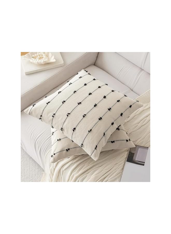 The Bros Boho Throw Pillow Covers 18x18 Set of 2, Modern Farmhouse Decorative Cushion Case Tufted Square Pillows Cover, Neutral Pillow Cases Accent Pillowcase, for Sofa, Couch, Bed, Beige and Black - Image 2