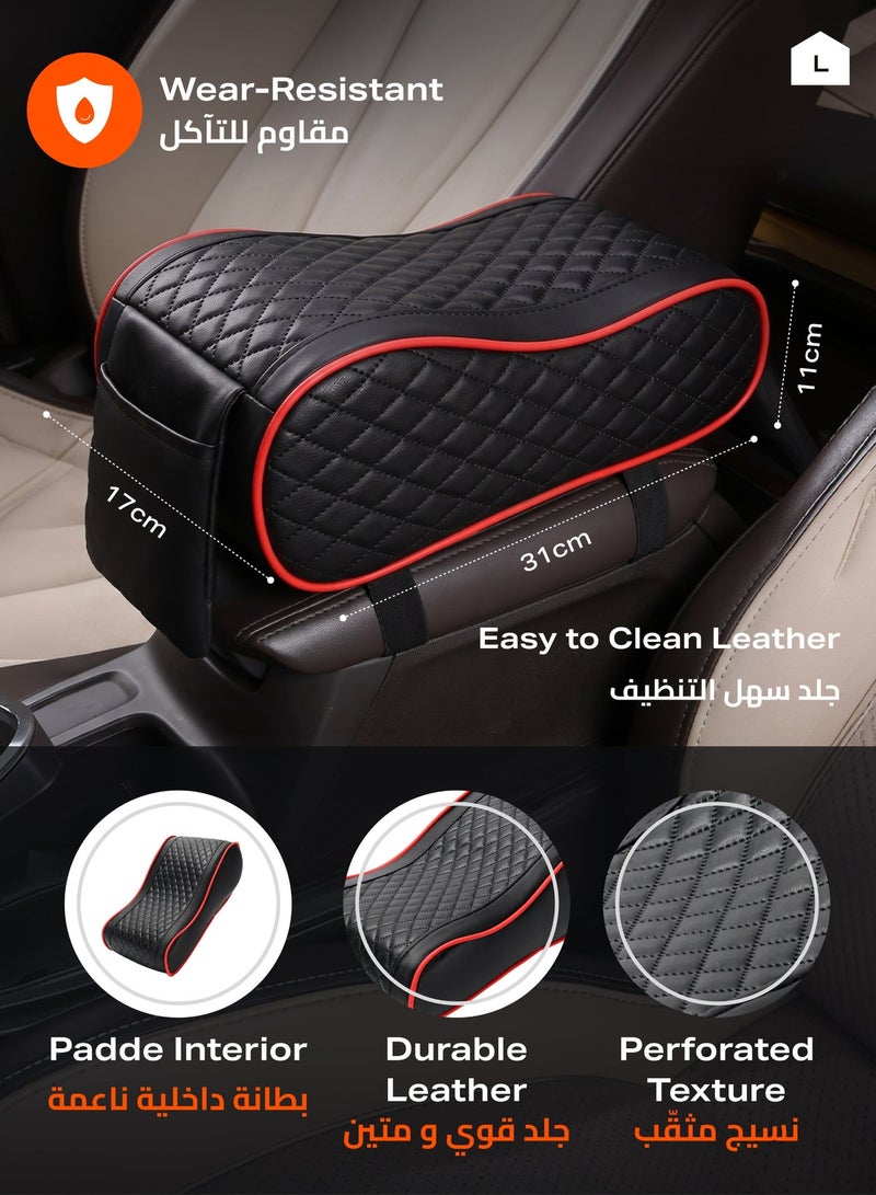 LAWAZIM Car Armrest - Quilted Car Center Console Armrest Cushion with Memory Foam Pillow Pad Support, Seat Arm Rest Cover for Resting Elbow & Forearm, Underneath Storage Pocket for Daily Driving - Image 1