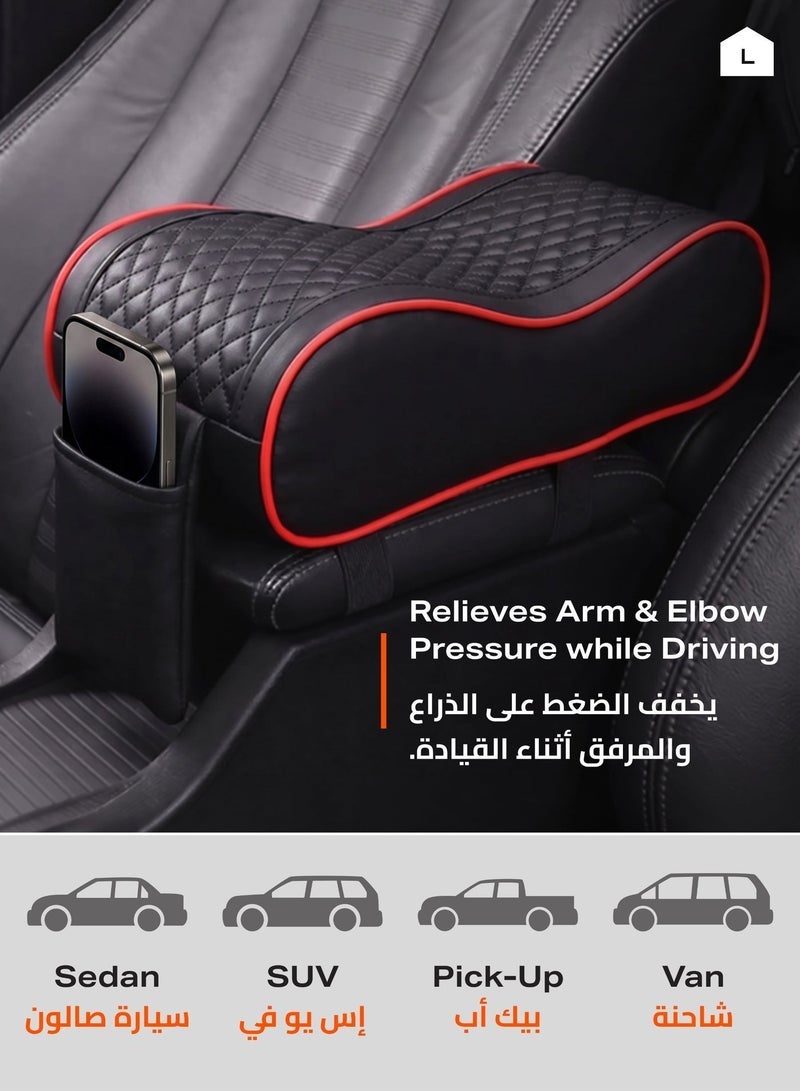 LAWAZIM Car Armrest - Quilted Car Center Console Armrest Cushion with Memory Foam Pillow Pad Support, Seat Arm Rest Cover for Resting Elbow & Forearm, Underneath Storage Pocket for Daily Driving - Image 2