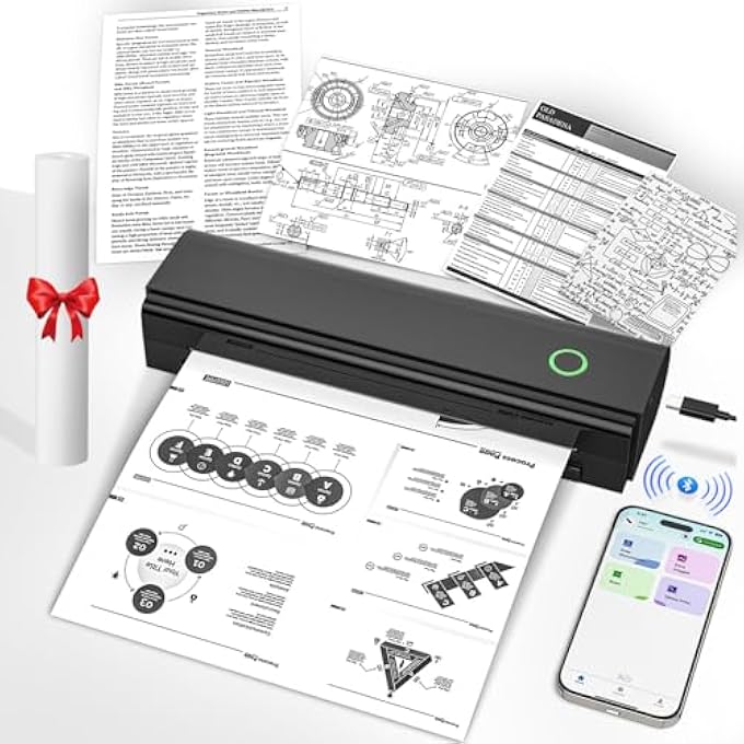 PORTABLE PRINTERS WIRELESS FOR TRAVEL, BLUETOOTH THERMAL PRINTER SUPPORTS 8.5" X 11" US LETTER & A4 SIZE, INKLESS MOBILE PRINTER WORK WITH ANDROID IPHONE LAPTOP FOR HOME OFFICE SCHOOL, BLACK - Image 1