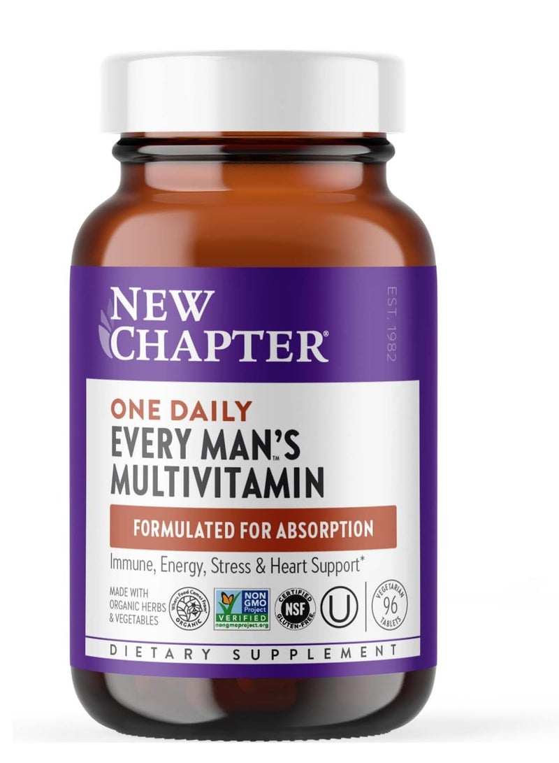 نيو تشابتر فيتامينات متعددة للرجال للمناعة والإجهاد والقلب + دعم الطاقة مع 20 عنصرًا مغذيًا مخمرًا - لكل رجل يوميًا، لطيف على المعدة - 96 قيراط