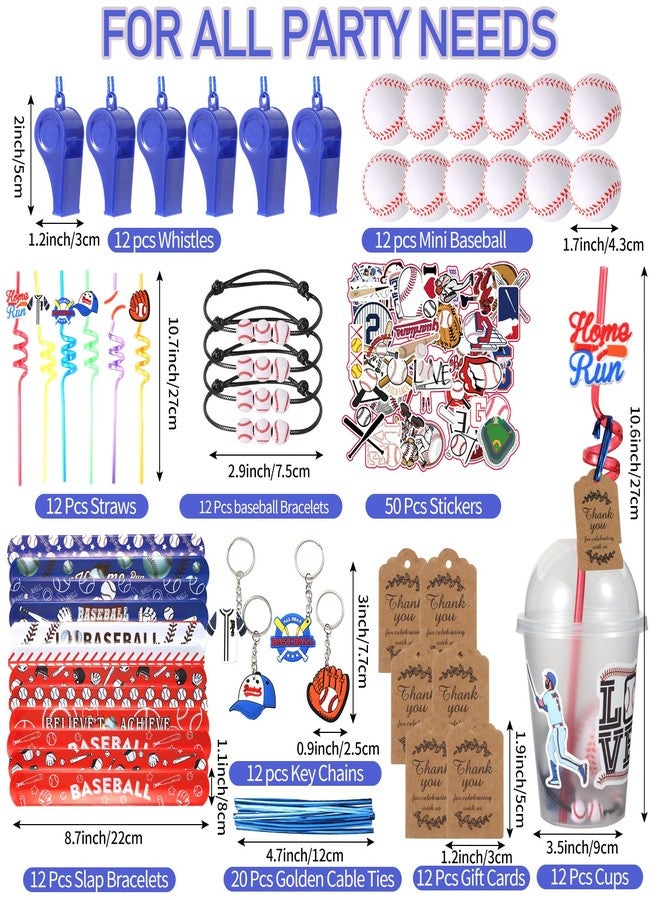 LiYiQ 158 Pcs Baseball Party Favors Baseball Party Supplies With Cup Straw Stress Ball Keychain Sticker Slaps Bracelets Whistle Thank You Tags For Baseball Birthday Decorations (Baseball) - Image 2