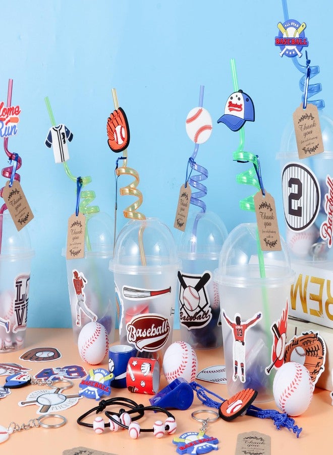 LiYiQ 158 Pcs Baseball Party Favors Baseball Party Supplies With Cup Straw Stress Ball Keychain Sticker Slaps Bracelets Whistle Thank You Tags For Baseball Birthday Decorations (Baseball) - Image 4