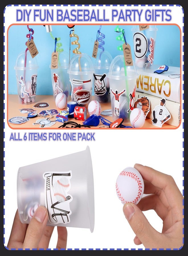 LiYiQ 158 Pcs Baseball Party Favors Baseball Party Supplies With Cup Straw Stress Ball Keychain Sticker Slaps Bracelets Whistle Thank You Tags For Baseball Birthday Decorations (Baseball) - Image 3
