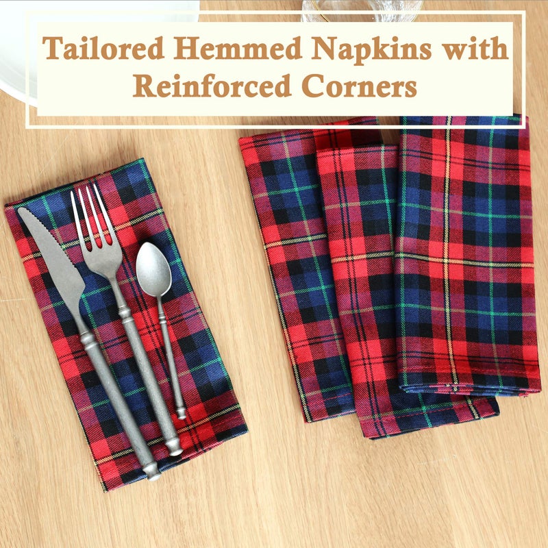 BETTERLINE Table Runner and 4 Napkins - Red Tartan Pattern for Christmas - 110 Inch x 14 Inch Runner and 17 Inch x 17 Inch Napkins - in Gift Box (Red Tartan Plaid Design) - Image 5
