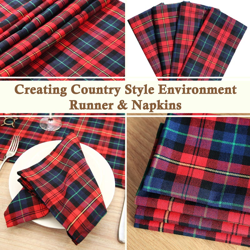BETTERLINE Table Runner and 4 Napkins - Red Tartan Pattern for Christmas - 110 Inch x 14 Inch Runner and 17 Inch x 17 Inch Napkins - in Gift Box (Red Tartan Plaid Design) - Image 4