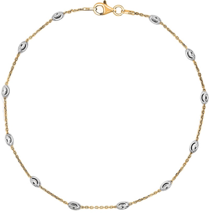 Savlano 18K Gold Plated Over 925 Sterling Silver Station Oval Moon Bead Anklet Chain For Women. Silver, Gold, Rose Gold - Made in Italy Comes With a Gift Box (2CG, 9) - Image 1