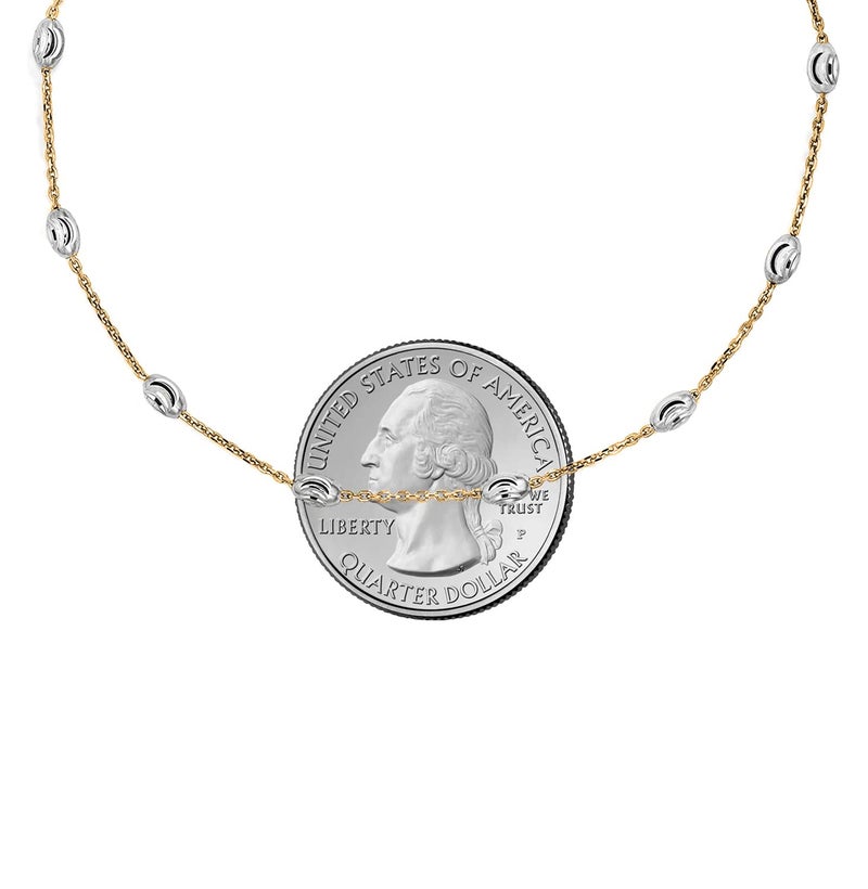 Savlano 18K Gold Plated Over 925 Sterling Silver Station Oval Moon Bead Anklet Chain For Women. Silver, Gold, Rose Gold - Made in Italy Comes With a Gift Box (2CG, 9) - Image 3