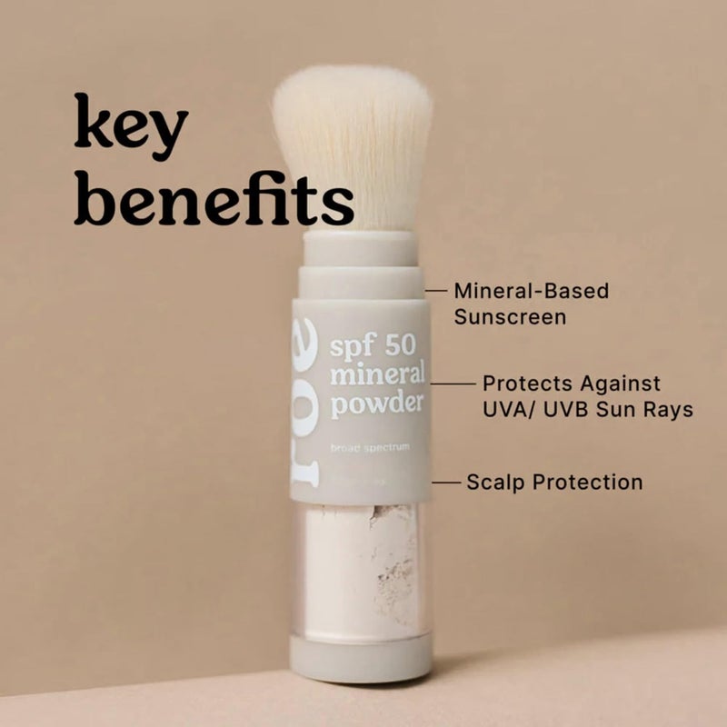 Roe Wellness روي ويلنس - واقي شمس بودرة SPF 50، أساسه معدني، غير سام، يُوضع بالفرشاة للأطفال والبالغين والرضع | لفروة الرأس والوجه والجسم (آمن للشعاب المرجانية) - Image 3