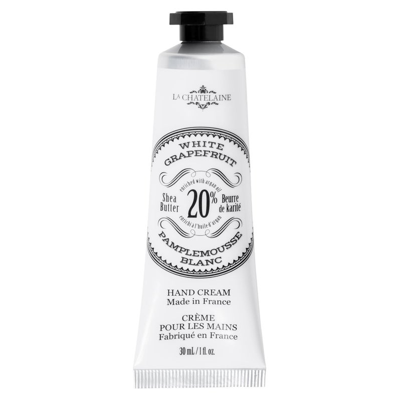 La Chatelaine 20% Shea Butter Hand Cream Travel Size, Organic Argan Oil, Moisturizing, Nourishing, Repairing, Extra-Rich Hand Lotion, Made in France, Paraben Free, 1 oz / 30ml (White Grapefruit) - Image 1