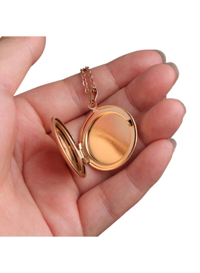Stainless Steel Photo Locket Necklace Open Round Pendant Necklaces For Women Jewelry Family Birthday Gift, Rose Gold