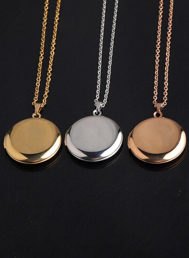 Stainless Steel Photo Locket Necklace Open Round Pendant Necklaces For Women Jewelry Family Birthday Gift, Rose Gold