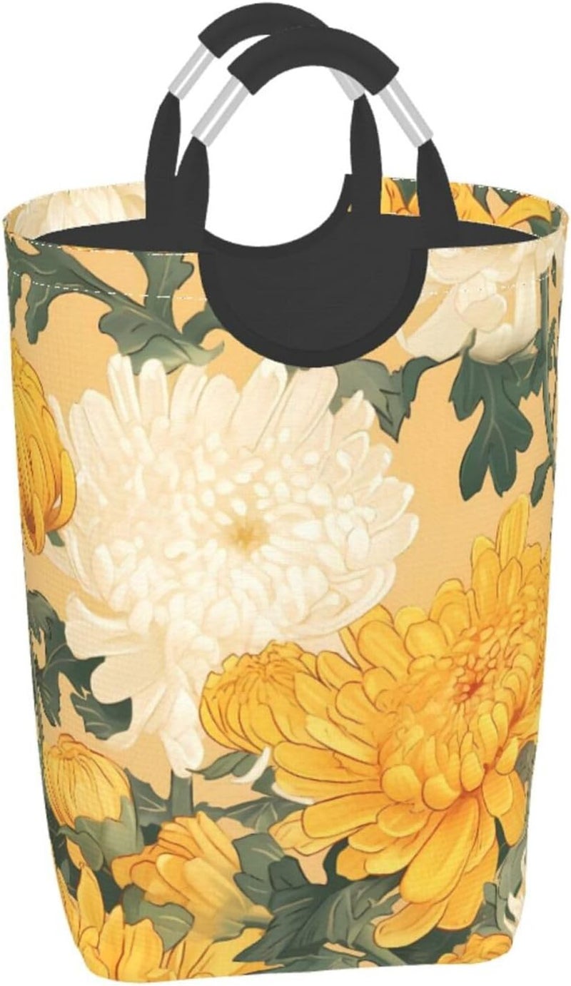 Autumn Chrysanthemum Oriental Style Collapsible Laundry Hamper With Handles, Tall Waterproof Laundry Basket For Bedroom & Dorm - Image 2