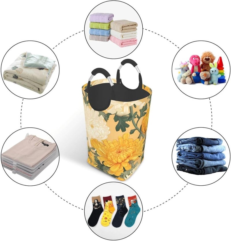 Autumn Chrysanthemum Oriental Style Collapsible Laundry Hamper With Handles, Tall Waterproof Laundry Basket For Bedroom & Dorm - Image 5