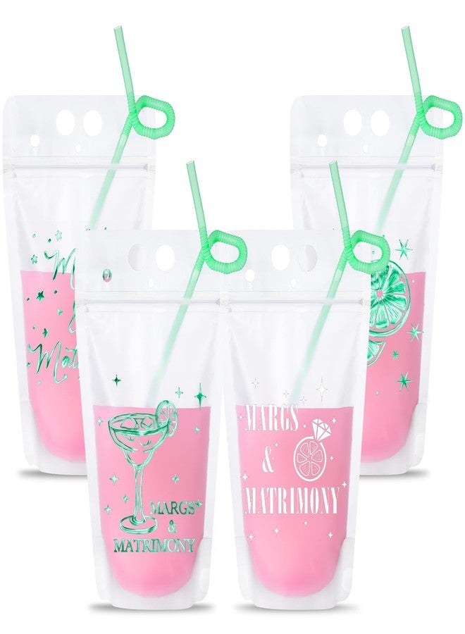 Qilery 24 Pack Margs and Matrimony Bachelorette Party Drink Pouches with Straws, Margarita Drink Bags Handheld Reclosable Zipper Pouch Cups for Bridesmaid Favor Wedding and Bridal Showers - Image 1