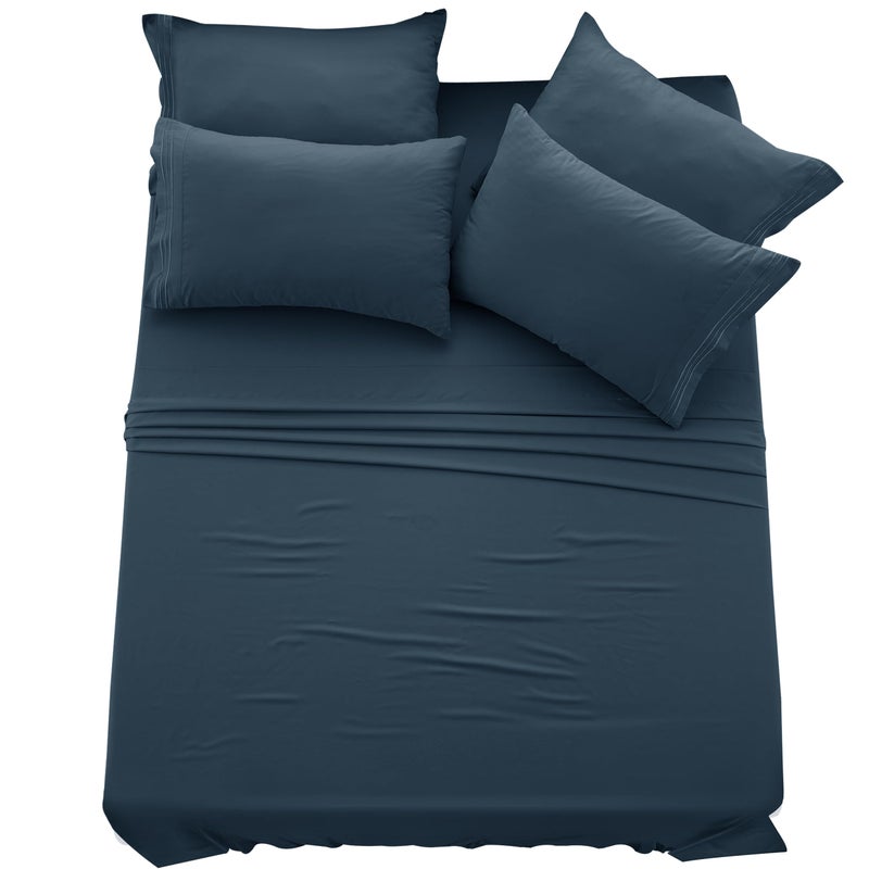 LDC LUX DECOR COLLECTION LUX Dcor King Sheet Set  6 PC Brushed Microfiber Bed Sheets 16 Inches Deep Pockets  Embroidered  Plain Pillowcases  Hotel Luxury Sheets King Size Bed Set  OekoTEX Navy Blue  - Image 1