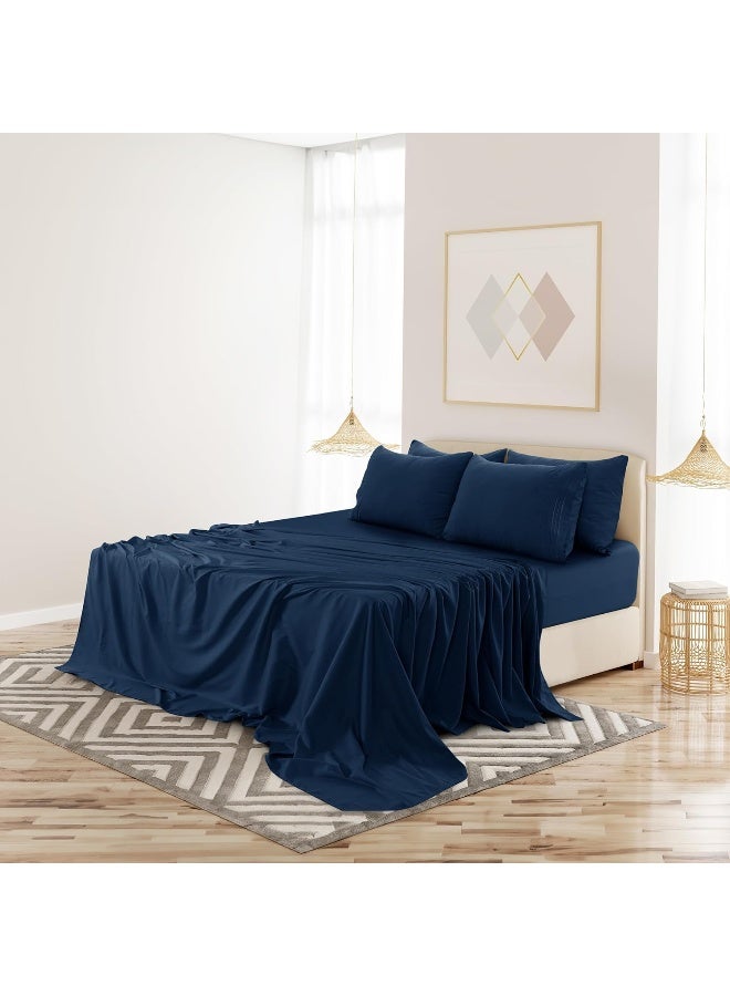 LDC LUX DECOR COLLECTION LUX Dcor King Sheet Set  6 PC Brushed Microfiber Bed Sheets 16 Inches Deep Pockets  Embroidered  Plain Pillowcases  Hotel Luxury Sheets King Size Bed Set  OekoTEX Navy Blue  - Image 5