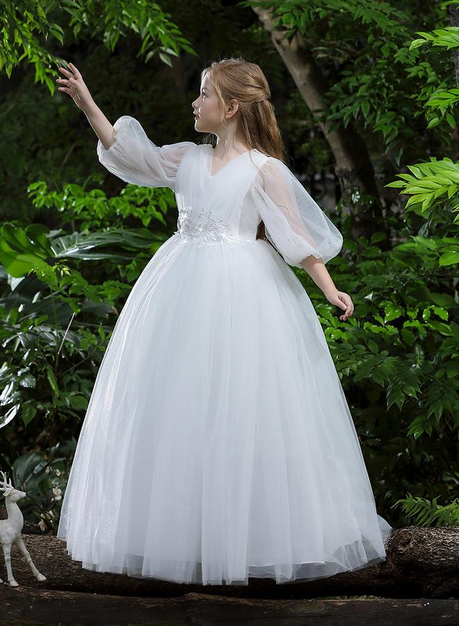 Take Two White Mesh Lace Detail Balloon Sleeve Dress - Image 4