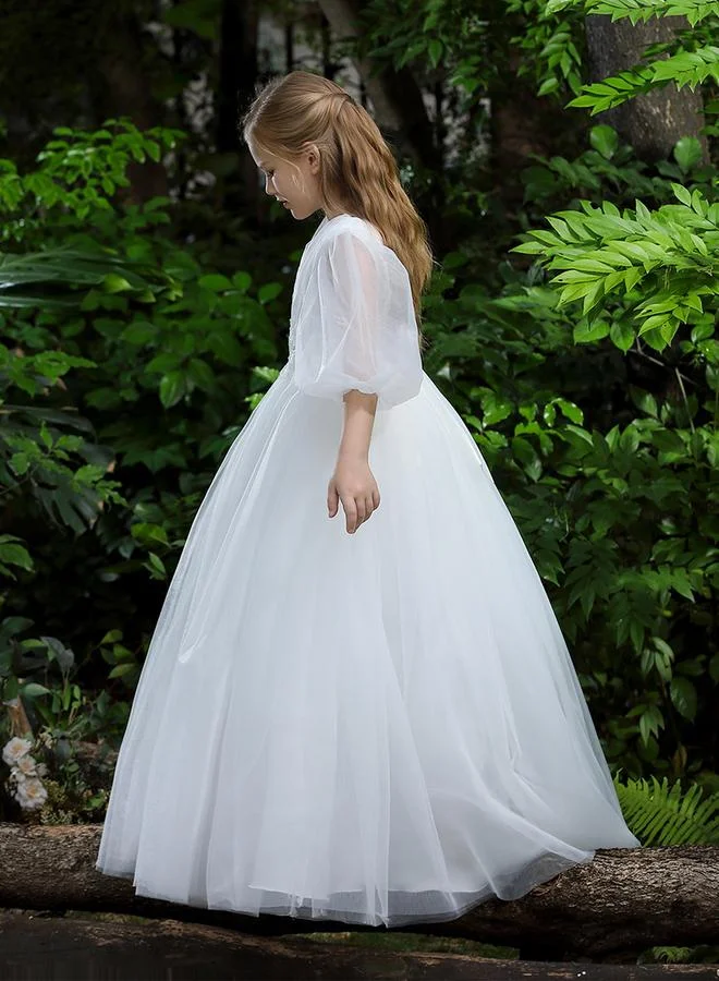 Take Two white White Mesh Lace Detail Balloon Sleeve Dress for Women | Best Price UAE