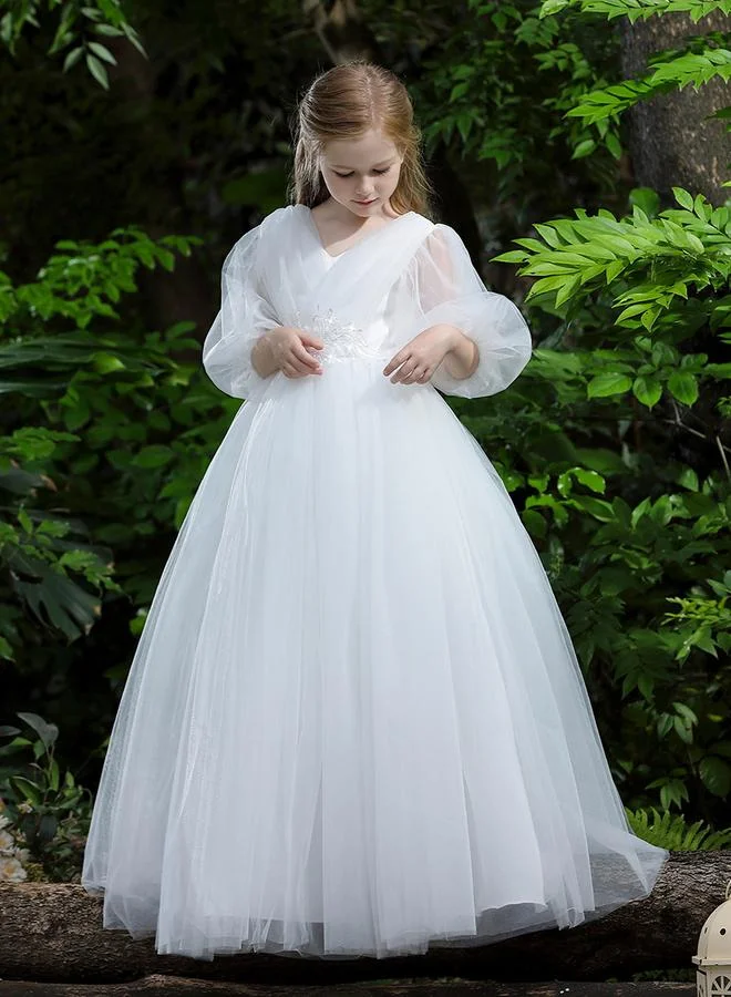Take Two white White Mesh Lace Detail Balloon Sleeve Dress for Women | Best Price UAE