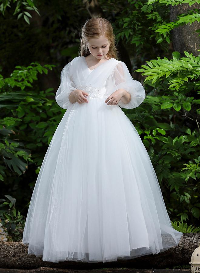 Take Two White Mesh Lace Detail Balloon Sleeve Dress - Image 5