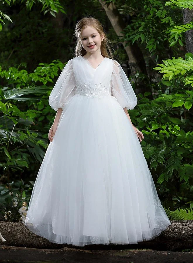 Take Two white White Mesh Lace Detail Balloon Sleeve Dress for Women | Best Price UAE