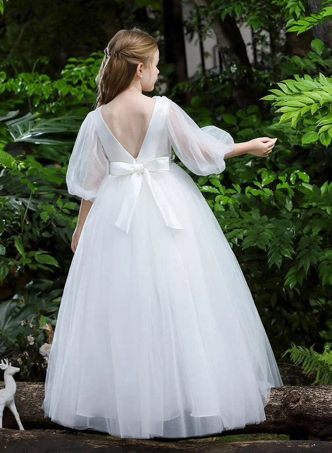 Take Two white White Mesh Lace Detail Balloon Sleeve Dress for Women | Best Price UAE