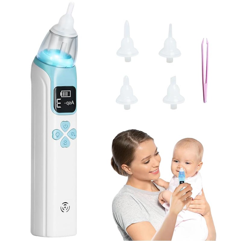 HOVCEH Baby Nasal Aspirator, HOVCEH Electric Snot Sucker for Babies Newborn Toddler, Nose Aspirator Baby with Music, Nasal Aspirator Baby with LED, Baby Nose Cleaner with 4 Silicone Tips, 1 Tweezers - Image 1