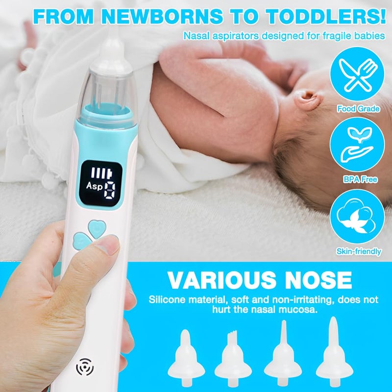HOVCEH Baby Nasal Aspirator, HOVCEH Electric Snot Sucker for Babies Newborn Toddler, Nose Aspirator Baby with Music, Nasal Aspirator Baby with LED, Baby Nose Cleaner with 4 Silicone Tips, 1 Tweezers - Image 5
