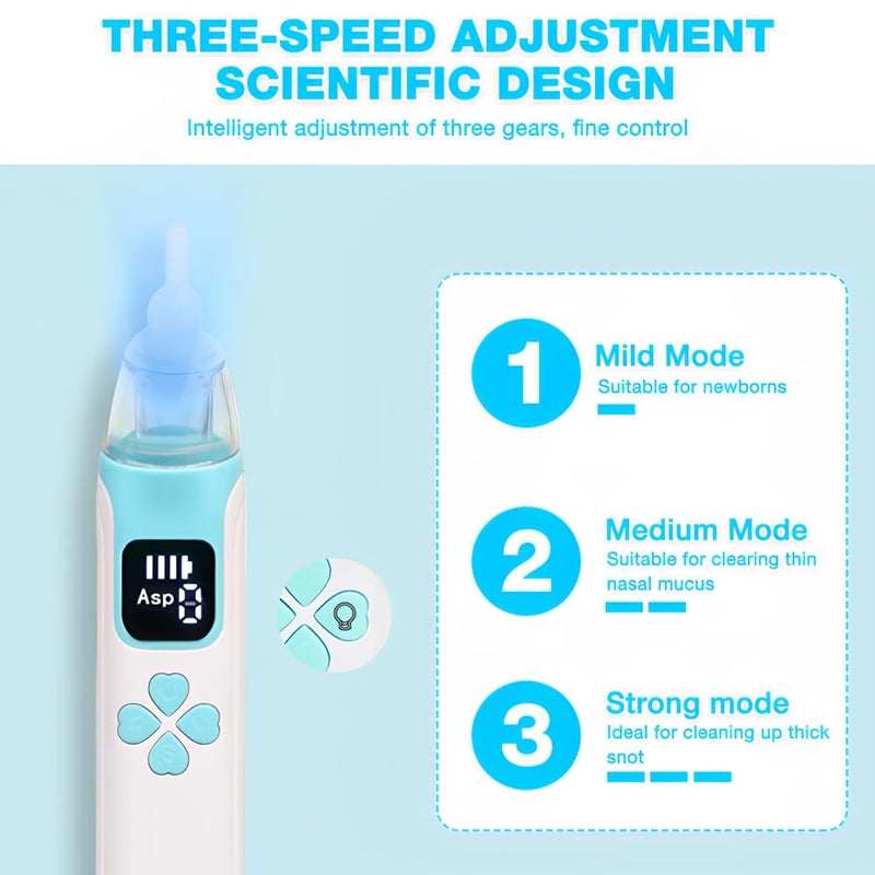 HOVCEH Baby Nasal Aspirator, HOVCEH Electric Snot Sucker for Babies Newborn Toddler, Nose Aspirator Baby with Music, Nasal Aspirator Baby with LED, Baby Nose Cleaner with 4 Silicone Tips, 1 Tweezers - Image 4