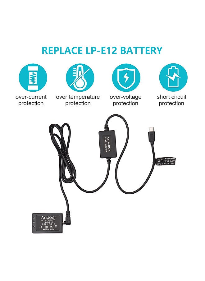 ANDOER PD USB Type-C Cable to DR-E12 Dummy Battery DC Coupler LP-E12 Replacement for Canon EOS M2 M10 M50 M100 M200 Cameras  - Image 4