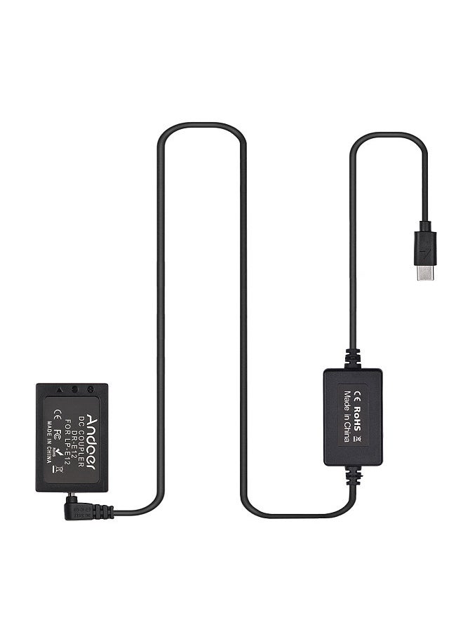 ANDOER PD USB Type-C Cable to DR-E12 Dummy Battery DC Coupler LP-E12 Replacement for Canon EOS M2 M10 M50 M100 M200 Cameras  - Image 1